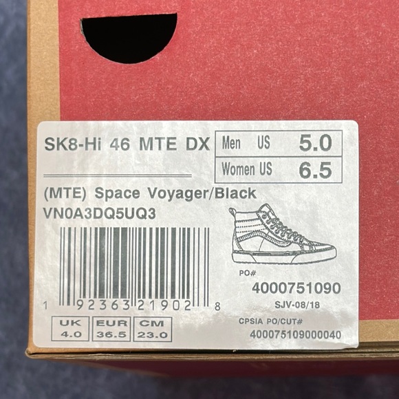 Vans SK8-Hi MTE DX Space Voyager NASA Apollo Black M 5 W 6.5 NEW IN BOX main image 12